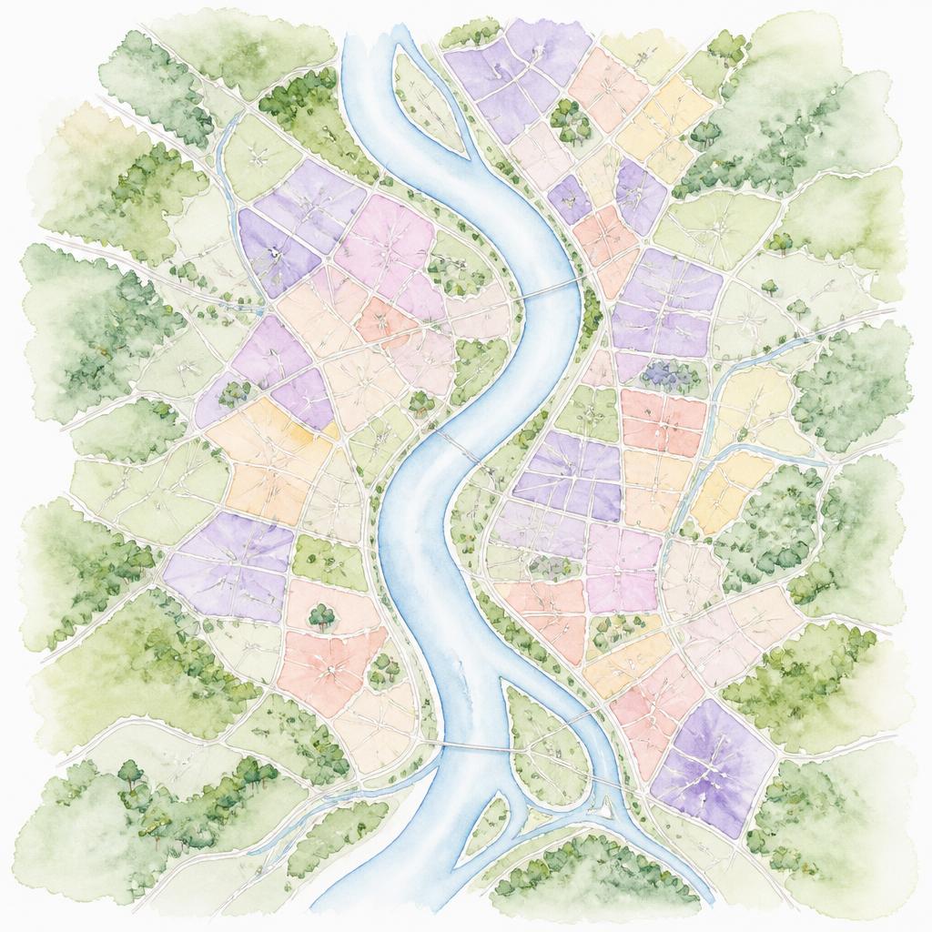 Watercolor map of Aurora and the Fox Valley served by North Shore Lactation