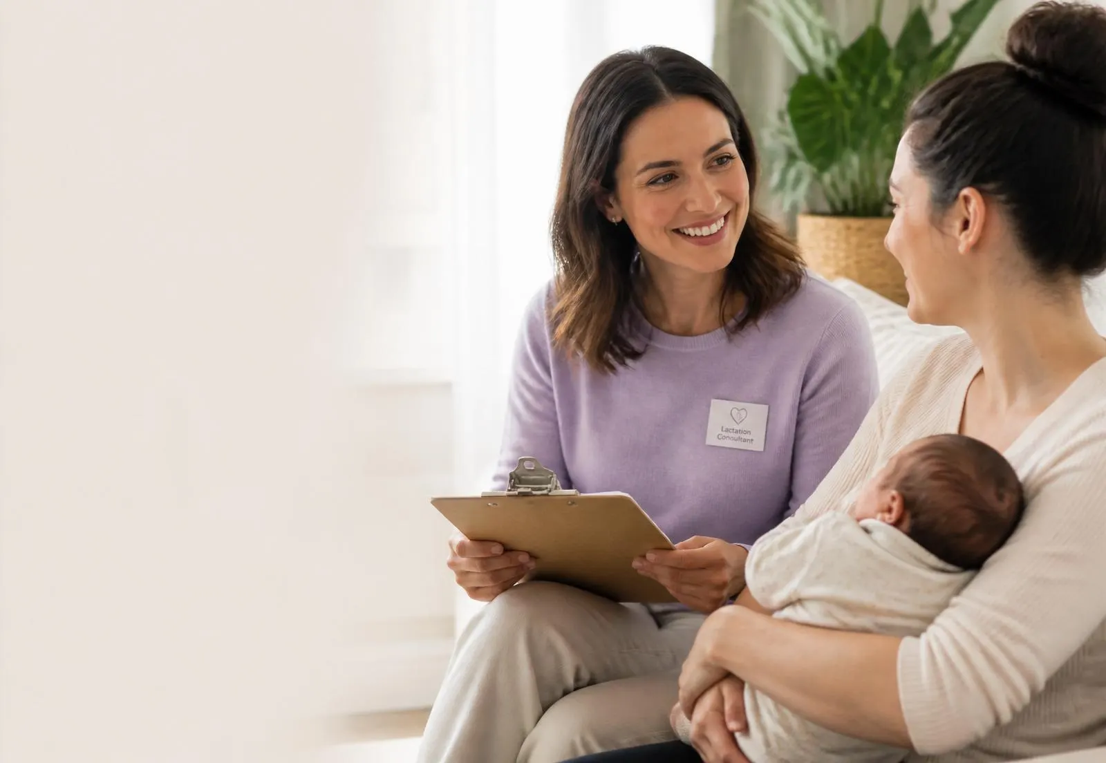Lactation consultant guiding a mother holding her newborn