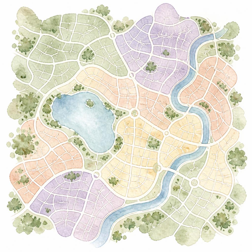 Watercolor map of the Naperville area served by North Shore Lactation
