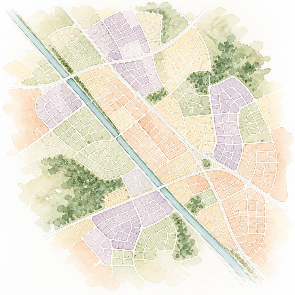 Watercolor map of Chicago's Southwest Suburbs served by North Shore Lactation